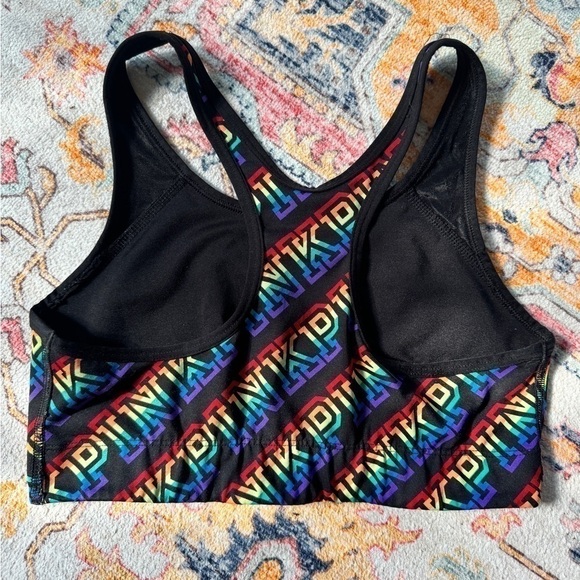 Victorias Secret PINK pride Neon Rainbow Ultimate Gym Fitness Sports Bra Medium - Picture 3 of 3